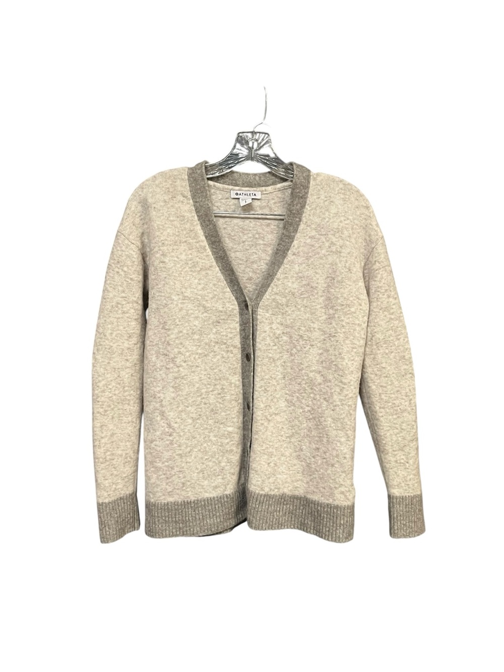Athleta Merino Wool Blend Cardigan Sweater Women’s Small Beige Gray Button Front